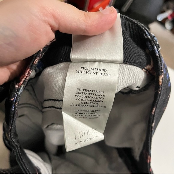 Erdem Black Floral Millicent Skinny Jeans Zipper Fly US 4 B - Picture 9 of 12